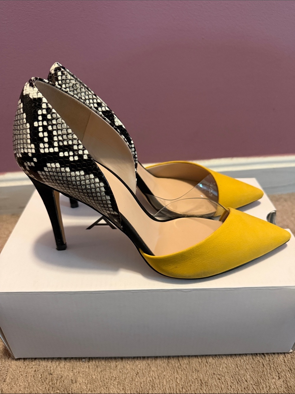 ALDO Yellow Pointed D'Orsay Pumps with Snakeskin-Print Heel - Picture 2 of 6